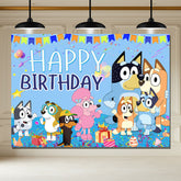 Layoris Cartoon Dog Bluey Family Happy Birthday Backdrop